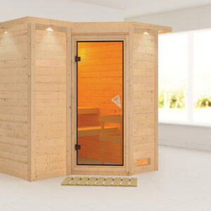 Karibu | Sauna Sahib 1 met Dakkraag | Bronzeglas | Kachel 9 kW Geïntegreerde Bediening