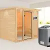 Woodfeeling | Sauna Jutta met Dakkraag | Biokachel 9 kW Externe Bediening