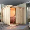 Karibu | Sauna Rodin met Dakkraag | Bronzeglas | Kachel 9 kW Geïntegreerde Bediening