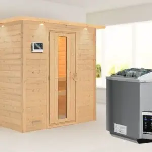 Woodfeeling | Sauna Sonja met Dakkraag | Energiesparend | Biokachel 9 kW Externe Bediening