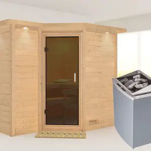 Karibu | Sauna Sahib 2 met Dakkraag | Antracietglas | Kachel 9 kW Geïntegreerde Bediening