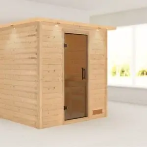 Woodfeeling | Sauna Anja met Dakkraag | Antracietglas