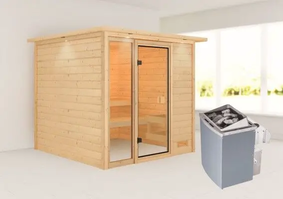 Woodfeeling | Sauna Jutta met Dakkraag | Kachel 9 kW Geïntegreerde Bediening