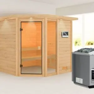 Woodfeeling | Sauna Tabea met Dakkraag | Biokachel 9 kW Externe Bediening