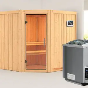 Karibu | Jarin Sauna | Helderglas Deur | Biokachel 9 kW Externe Bediening