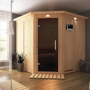 Karibu | Jarin Sauna met Dakkraag | Antracietglas | Kachel 9 kW Externe Bediening