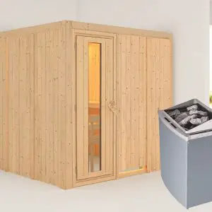 Karibu | Rodin Sauna | Energiesparende Deur | Kachel 9 kW Geïntegreerde Bediening