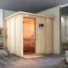 Karibu | Rodin Sauna met Dakkraag | Bronzeglas Deur | Biokachel 9 kW Externe Bediening