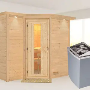 Karibu | Sahib 2 Sauna met Dakkraag | Energiesparende Deur | Kachel 9 kW Geïntegreerde Bediening