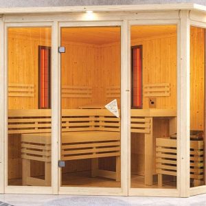 Karibu | Asta Sauna met Dakkraag | Biokachel 9 kW Externe Bediening