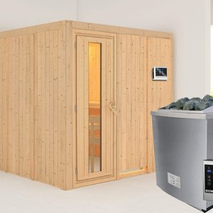 Karibu | Rodin Sauna | Energiesparende Deur | Biokachel 9 kW Externe Bediening