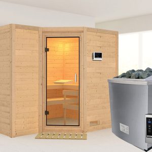 Karibu | Sahib 2 Sauna | Helderglas Deur | Biokachel 9 kW Externe Bediening