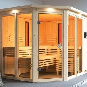 Karibu | Ava Sauna met Dakkraag | Kachel 9 kW Externe Bediening