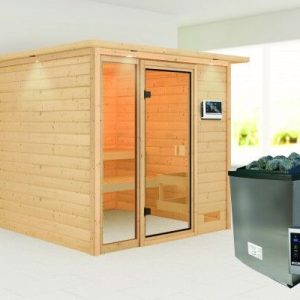 Karibu | Jutta Sauna met Dakkraag | Kachel 9 kW Externe Bediening