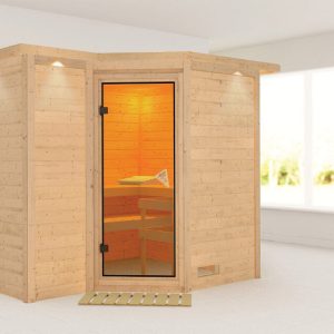 Karibu | Sahib 2 Sauna met Dakkraag | Bronzeglas Deur