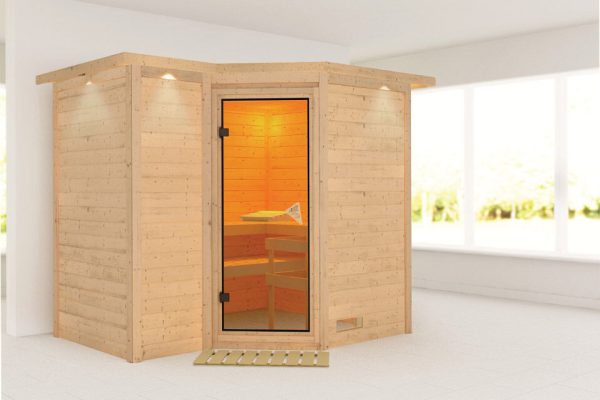 Karibu | Sahib 2 Sauna met Dakkraag | Bronzeglas Deur