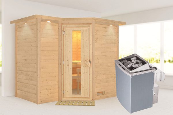 Karibu | Sahib 2 Sauna met Dakkraag | Energiesparende Deur | Kachel 9 kW Externe Bediening
