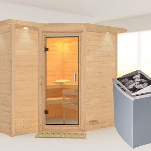 Karibu | Sahib 2 Sauna met Dakkraag | Helderglas Deur | Kachel 9 kW Geïntegreerde Bediening