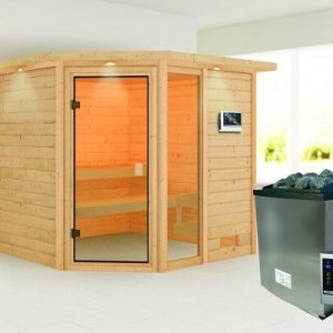 Karibu | Tabea Sauna met Dakkraag | Kachel 9 kW Externe Bediening