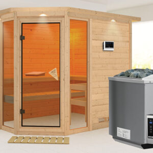 Karibu | Amara Sauna | Bronzeglas Deur | Kachel 9 kW Externe Bediening