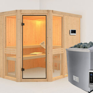 Karibu | Amelia 3 Sauna | Helderglas Deur | Biokachel 9 kW Externe Bediening