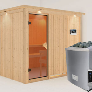 Karibu | Gobin Sauna met Dakkraag | Bronzeglas Deur | Kachel 9 kW Externe Bediening