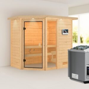 Karibu | Jada Sauna met Dakkraag | Biokachel 9 kW Externe Bediening