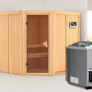 Karibu | Jarin Sauna | Bronzeglas Deur | Biokachel 9 kW Externe Bediening