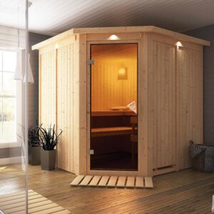 Karibu | Jarin Sauna met Dakkraag | Bronzeglas Deur | Kachel 9 kW Geïntegreerde Bediening