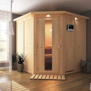 Karibu | Jarin Sauna met Dakkraag | Energiesparende Deur | Kachel 9 kW Externe Bediening