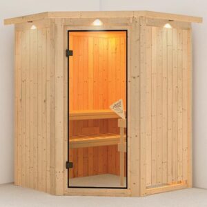 Karibu | Larin Sauna met Dakkraag | Bronzeglas Deur