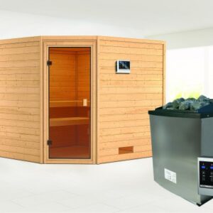 Karibu | Leona Sauna | Bronzeglas Deur | Kachel 9 kW Externe Bediening