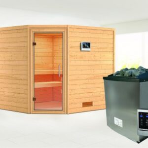 Karibu | Leona Sauna | Helderglas Deur | Kachel 9 kW Externe Bediening