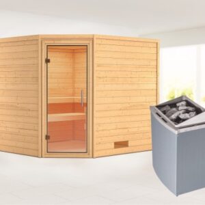 Karibu | Leona Sauna | Helderglas Deur | Kachel 9 kW Geïntegreerde Bediening