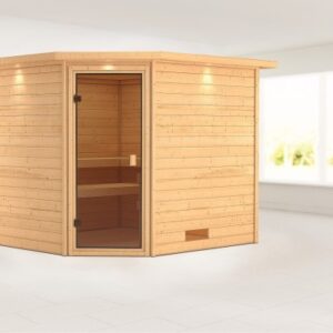 Karibu | Leona Sauna met Dakkraag | Bronzeglas Deur