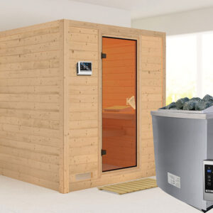 Karibu | Mojave Sauna | Bronzeglas Deur | Biokachel 9 kW Externe Bediening