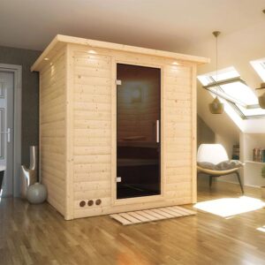 Karibu | Mojave Sauna met Dakkraag | Antracietglas | Kachel 9 kW Geïntegreerde Bediening