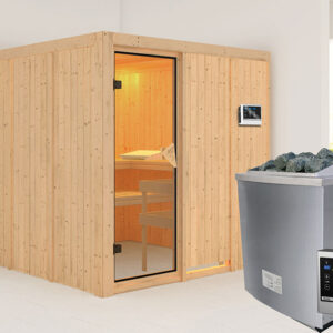 Karibu | Rodin Sauna | Bronzeglas Deur | Kachel 9 kW Externe Bediening