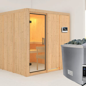 Karibu | Rodin Sauna | Helderglas Deur | Biokachel 9 kW Externe Bediening