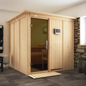 Karibu | Rodin Sauna met Dakkraag | Antracietglas | Biokachel 9 kW Externe Bediening