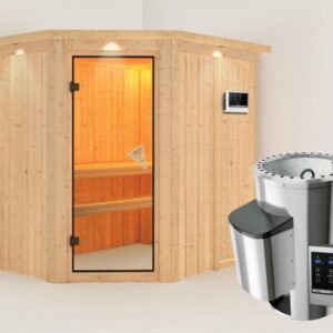 Karibu | Saja Sauna met Dakkraag | Bronzeglas Deur | Biokachel 3