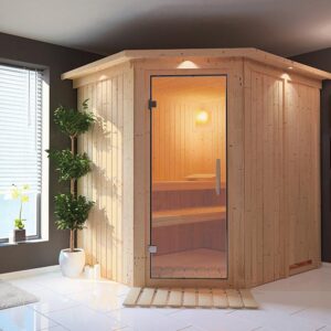 Karibu | Siirin Sauna met Dakkraag | Helderglas Deur