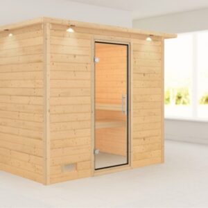 Karibu | Sonara Sauna met Dakkraag | Helderglas Deur