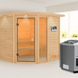 Karibu | Tabea Sauna met Dakkraag | Biokachel 9 kW Externe Bediening