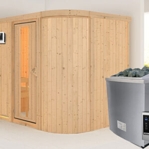 Karibu | Titania 4 Sauna | Energiesparende Deur | Biokachel 9 kW Externe Bediening