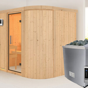 Karibu | Titania 4 Sauna | Helderglas Deur | Biokachel 9 kW Externe Bediening