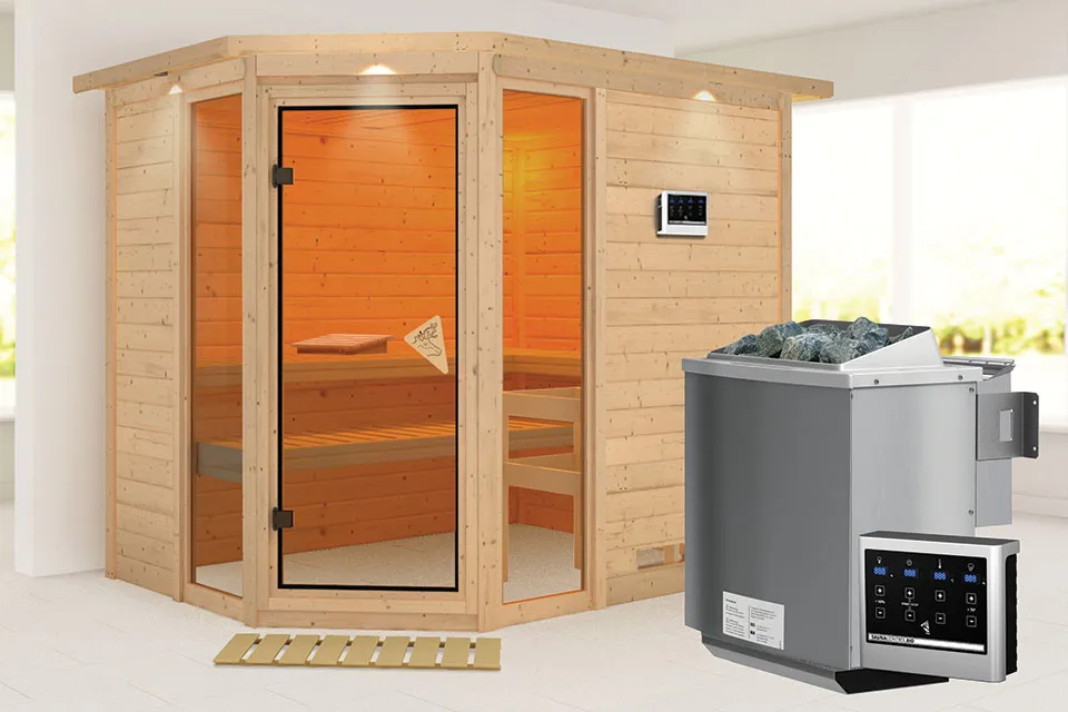 Karibu | Amara Sauna | Bronzeglas Deur | Kachel 9 kW Geïntegreerde Bediening