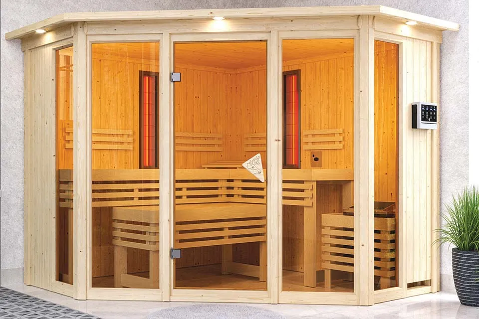 Karibu | Asta Sauna met Dakkraag | Biokachel 9 kW Externe Bediening