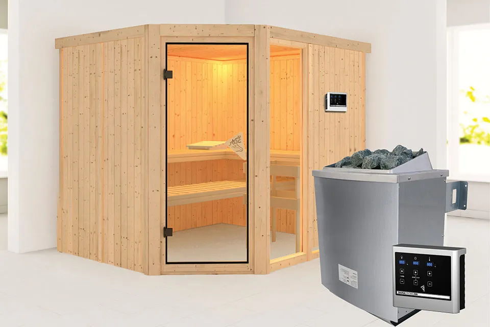 Karibu | Fiona 3 Sauna | Biokachel 9 kW Externe Bediening