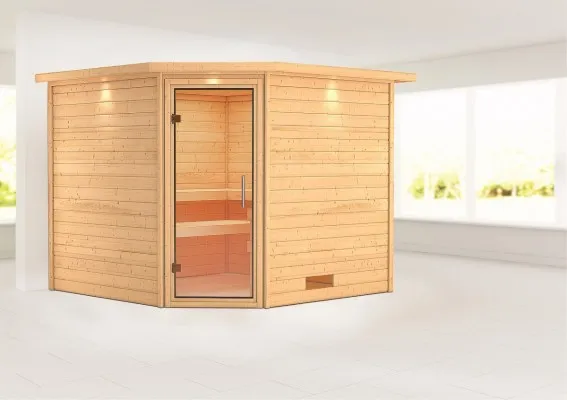 Karibu | Leona Sauna met Dakkraag | Helderglas Deur